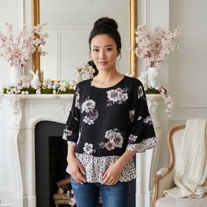 Eyeshadow Long Sleeve Floral Bohemian Scoop Neck Tunic Sz Small